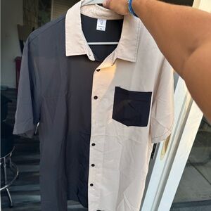 ROMWE Black and Cream Casual Button Down Shirt